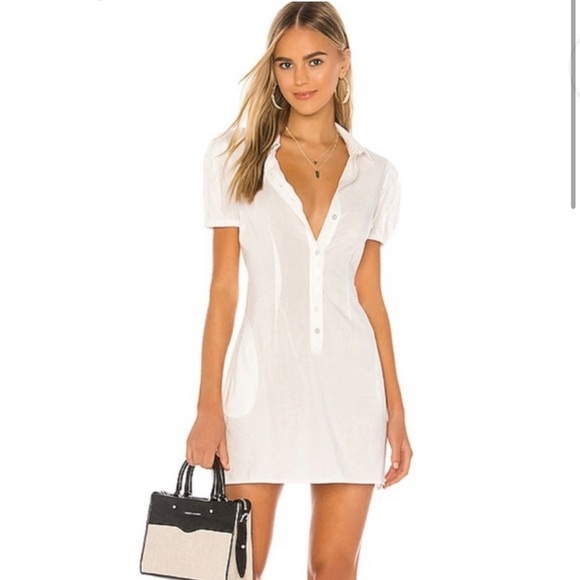 WeWoreWhat- Elle White Mini Shirt Dress with pockets - Picture 1 of 9